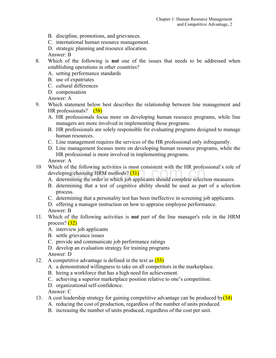 人力资源管理英文版选择题题库1.doc_第2页