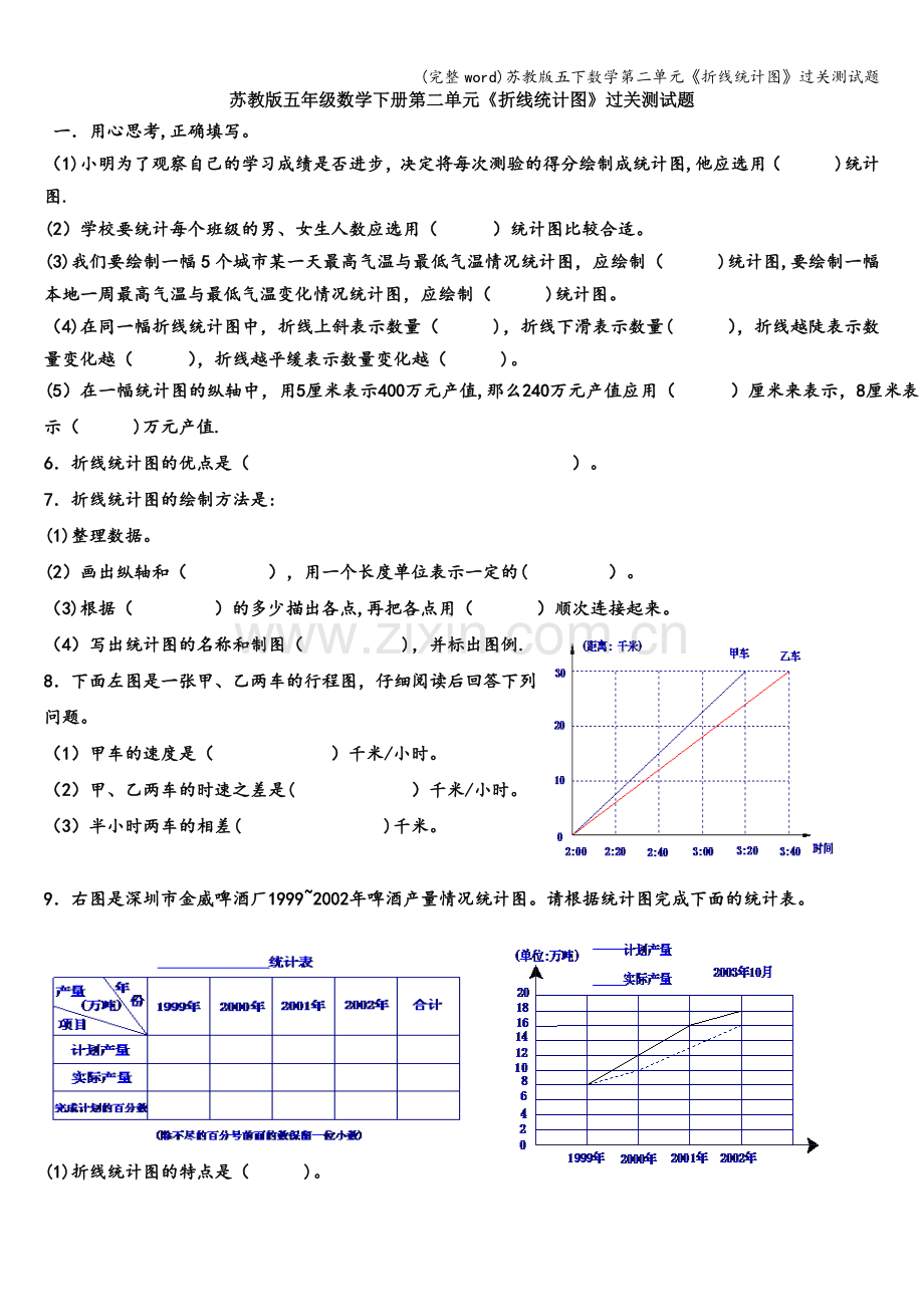 苏教版五下数学第二单元《折线统计图》过关测试题.doc_第1页