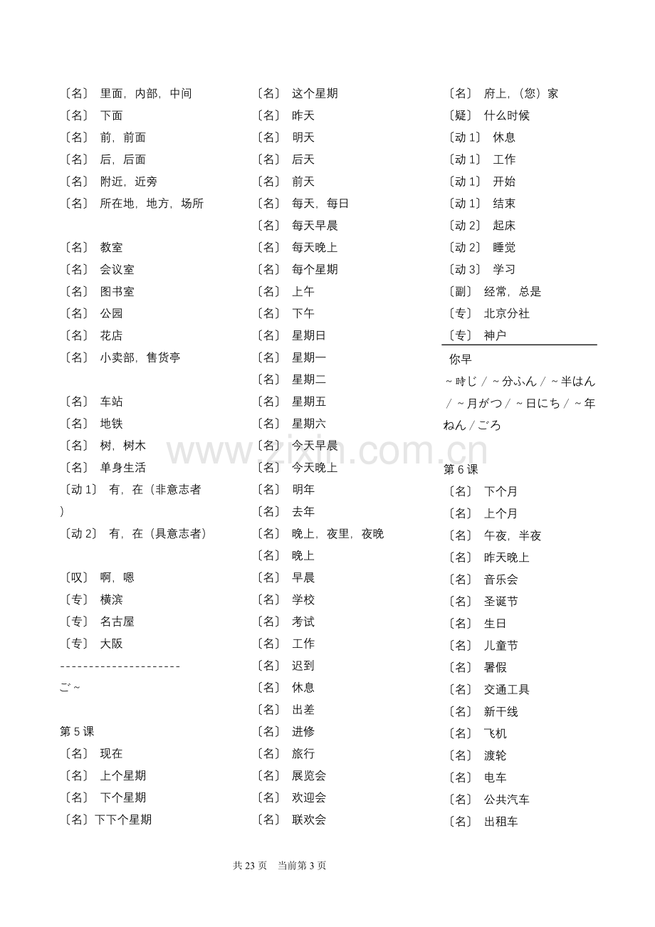 新版中日交流标准日本语初级上下册单词测试.doc_第3页