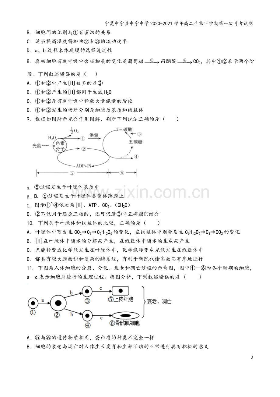 宁夏中宁县中宁中学2020-2021学年高二生物下学期第一次月考试题.doc_第3页