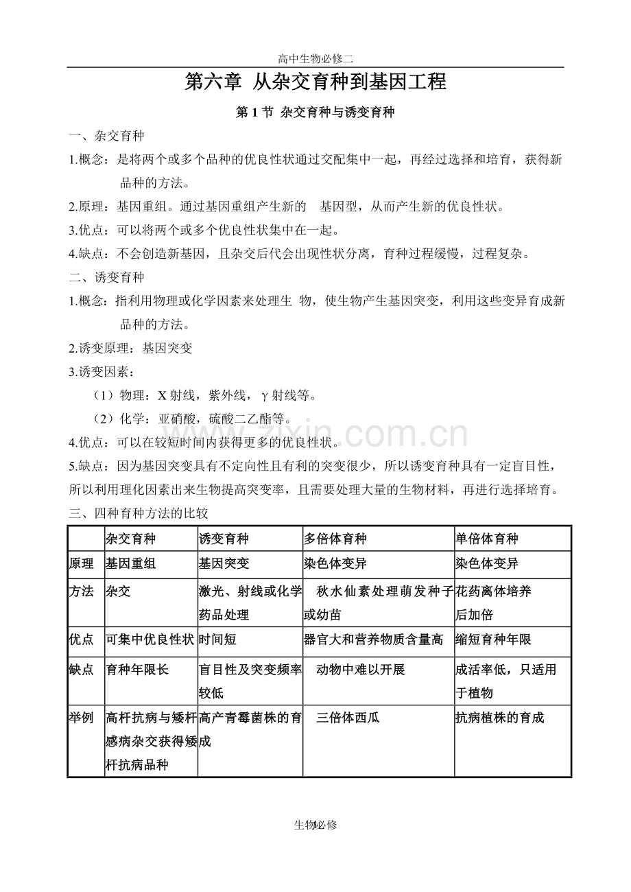 人教版教学教案高一生物必修2第6章第7章知识点归纳.doc_第1页