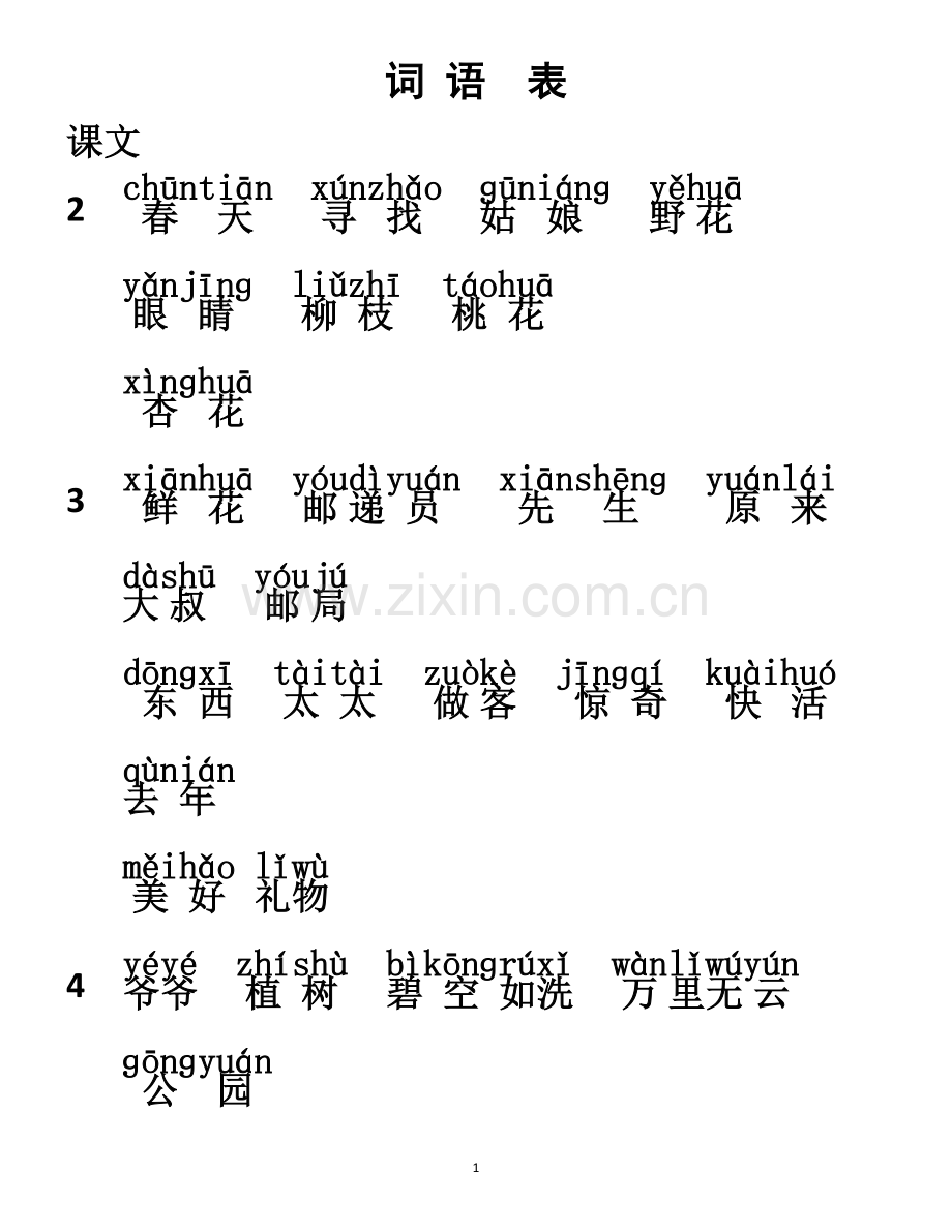 2018年部编版二年级语文下册词语表拼音版.doc_第1页