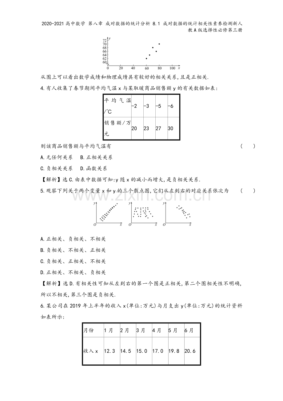 2020-2021高中数学-第八章-成对数据的统计分析-8.1-成对数据的统计相关性素养检测新人教A.doc_第3页