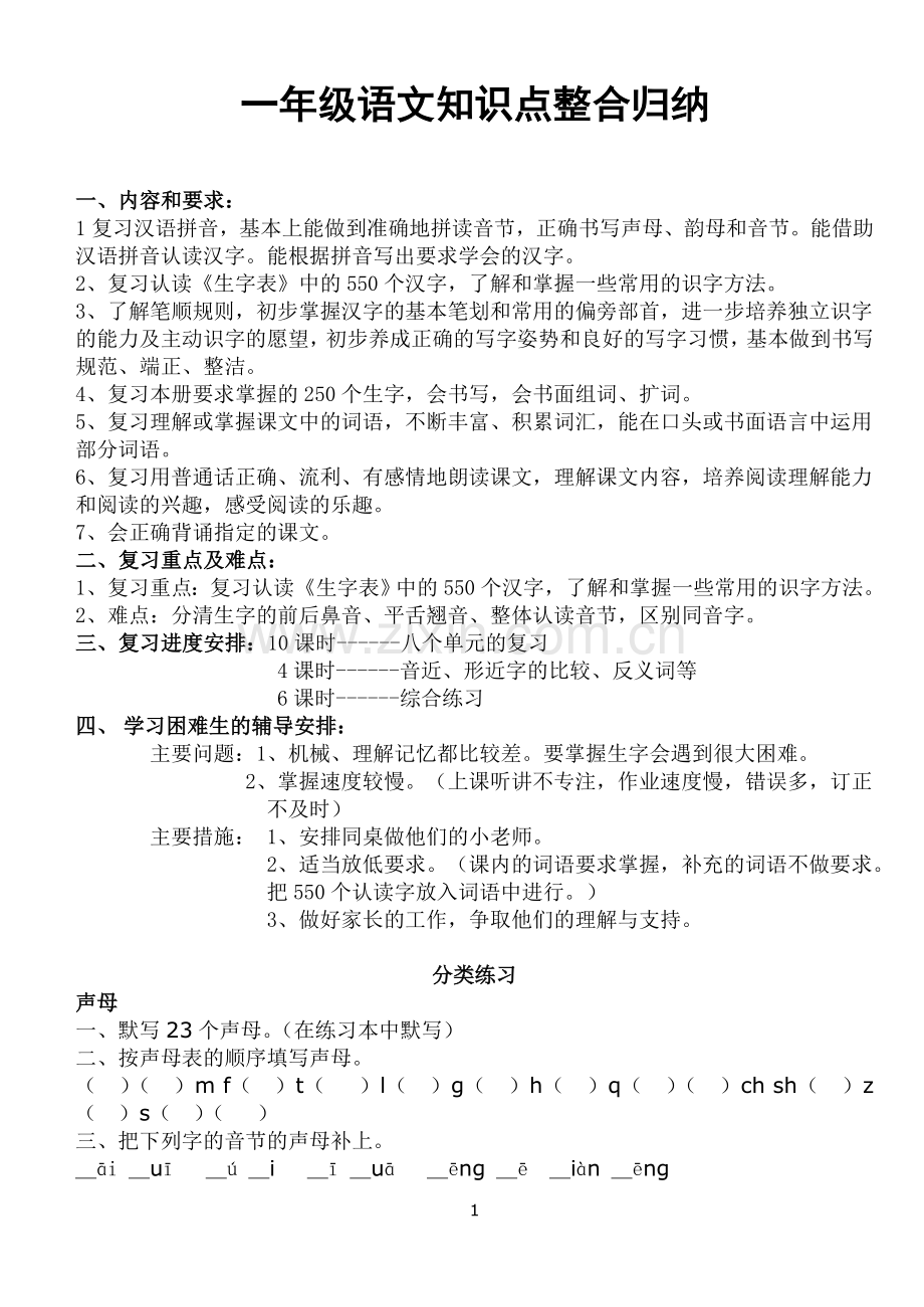 语文S版一年级上册知识点整合.doc_第1页