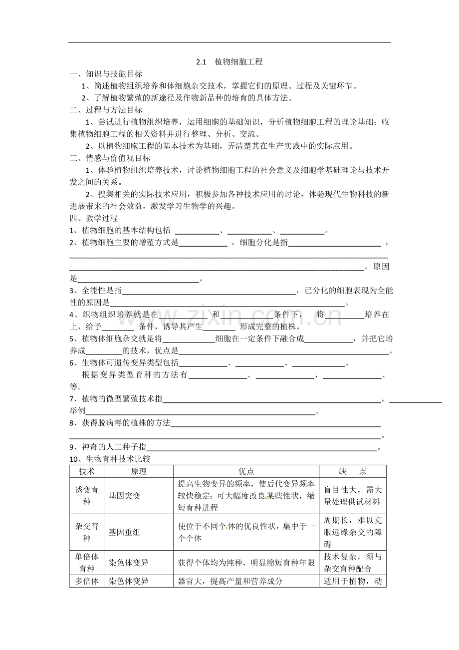 新课标高中生物选修三2.1植物细胞工程导学案.doc_第1页