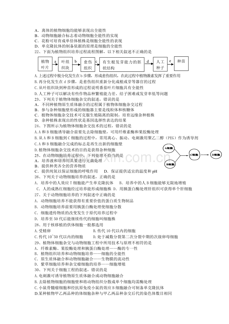 高中生物选修三细胞工程单元检测.doc_第3页