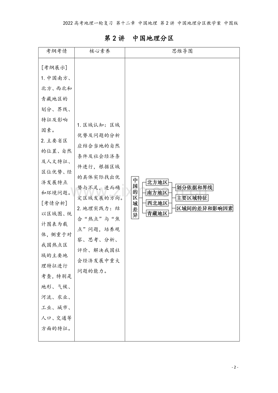 2022高考地理一轮复习-第十二章-中国地理-第2讲-中国地理分区教学案-中图版.doc_第2页