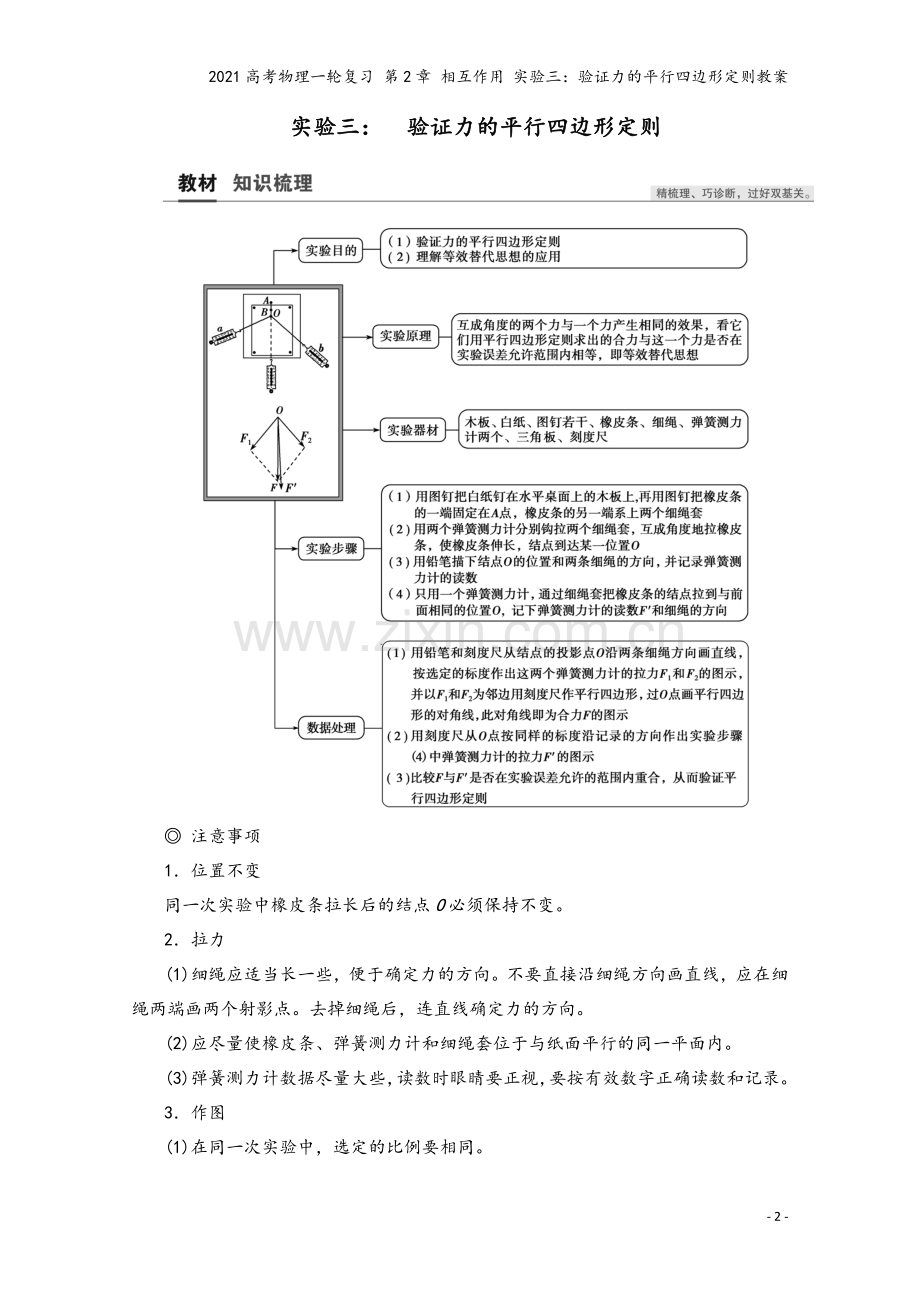 2021高考物理一轮复习-第2章-相互作用-实验三：验证力的平行四边形定则教案.doc_第2页