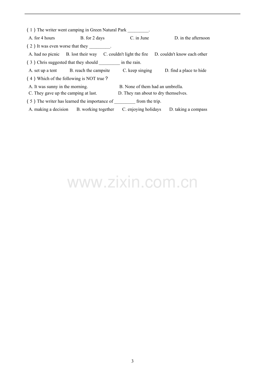 人教版新目标八年级英语下册Unit5课堂检测题(word-有答案和解析).doc_第3页