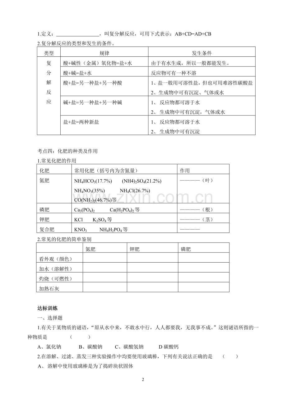 初三化学讲学案盐和化肥.doc_第2页