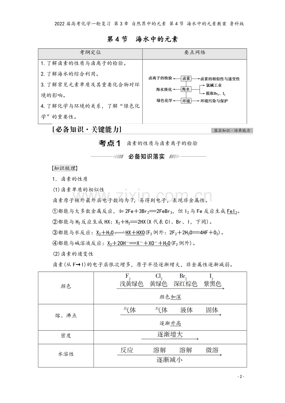 2022届高考化学一轮复习-第3章-自然界中的元素-第4节-海水中的元素教案-鲁科版.doc_第2页