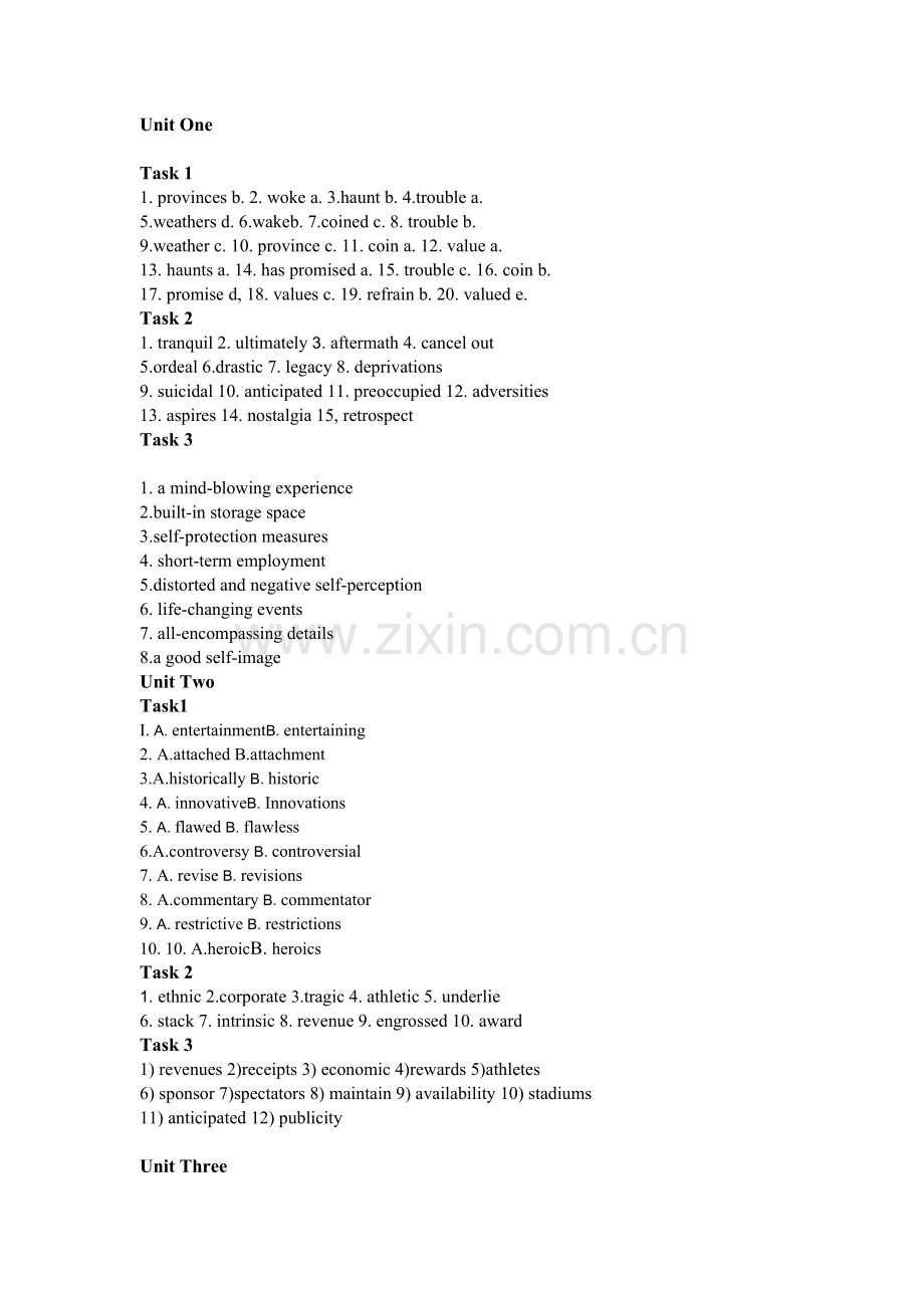 研究生英语综合教程-下课后习题答案.doc_第1页