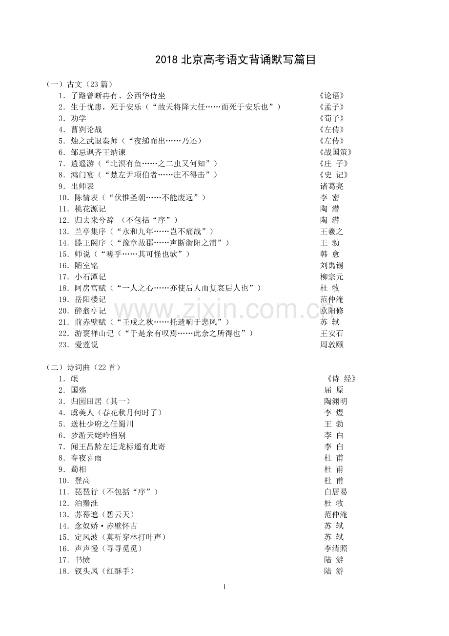 2018北京高考语文必背篇目.doc_第1页