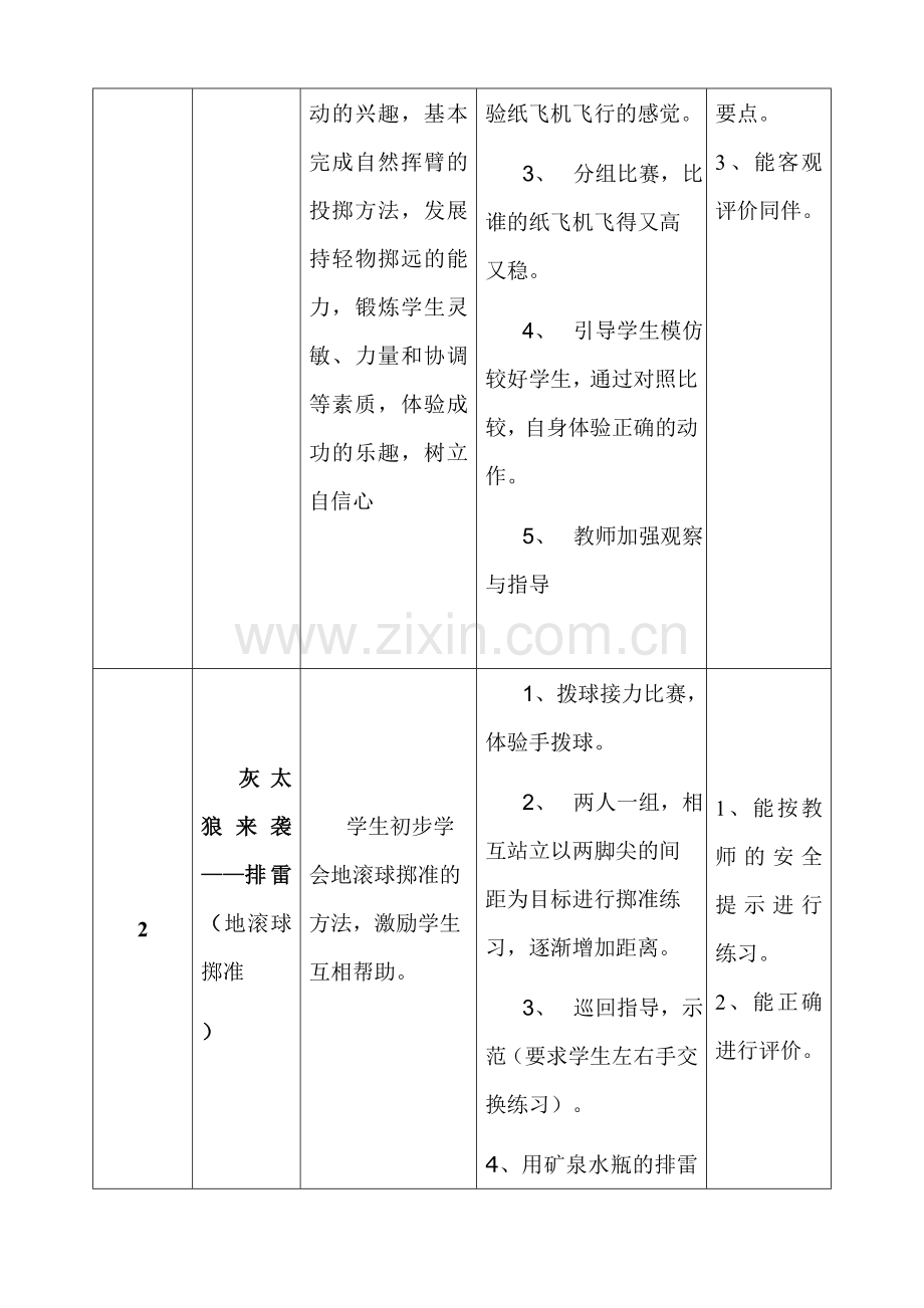 水平一一年级投掷单元教学计划.doc_第2页