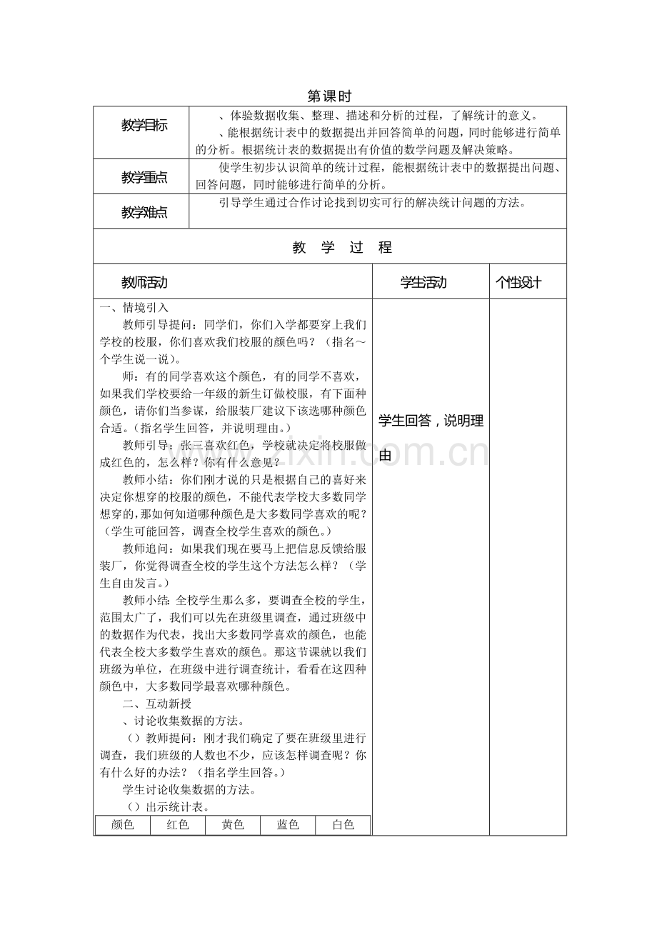 人教版二年级数学下册表格教案.doc_第2页