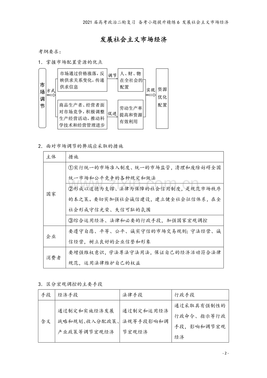 2021届高考政治二轮复习-备考小题提升精练6-发展社会主义市场经济.docx_第2页