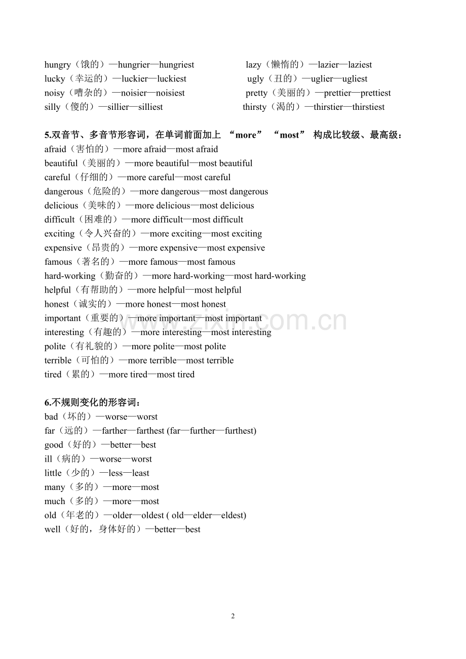 小学英语常见形容词及比较级、最高级变化一览表.doc_第2页