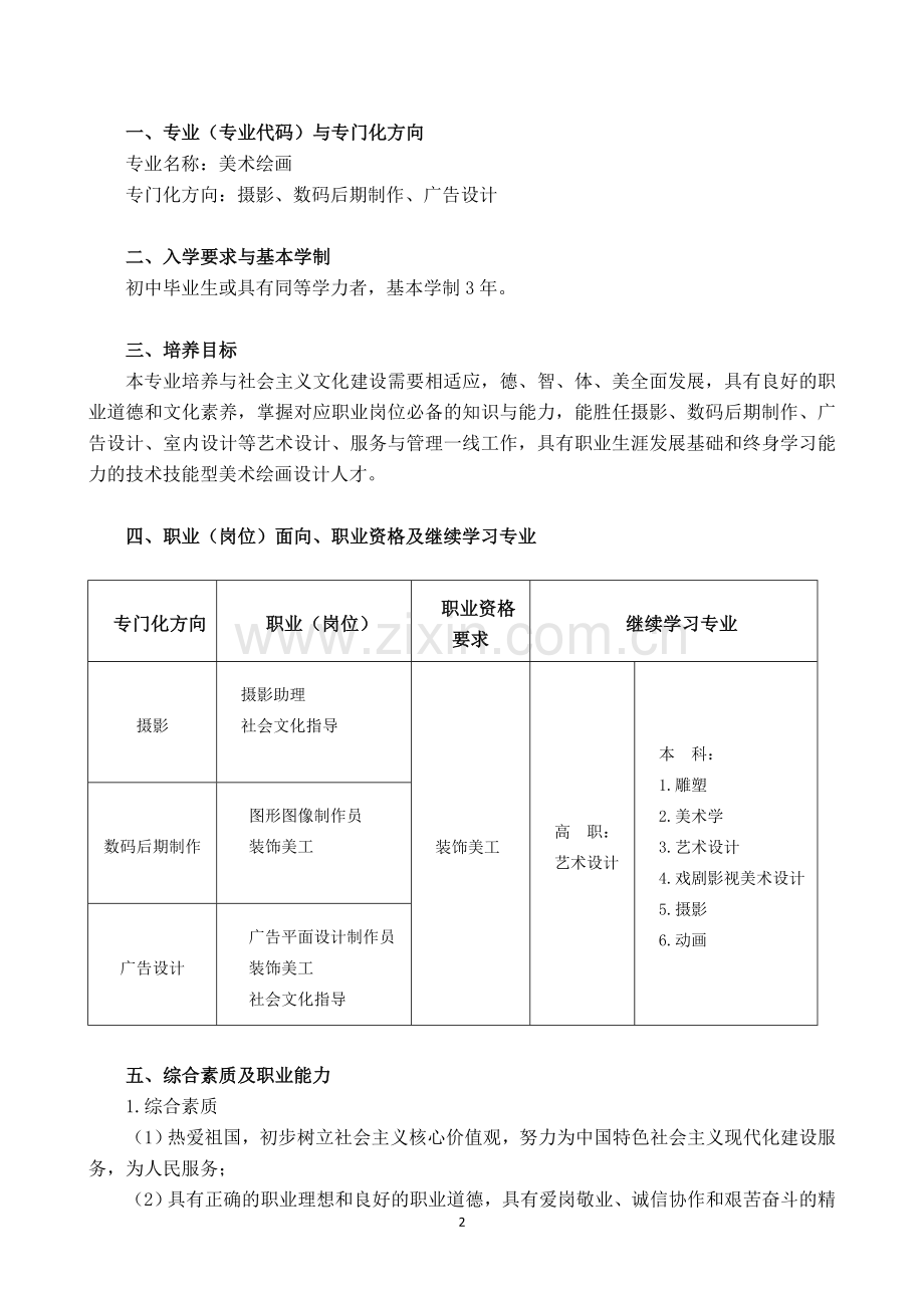 美术绘画专业人才培养方案.doc_第2页