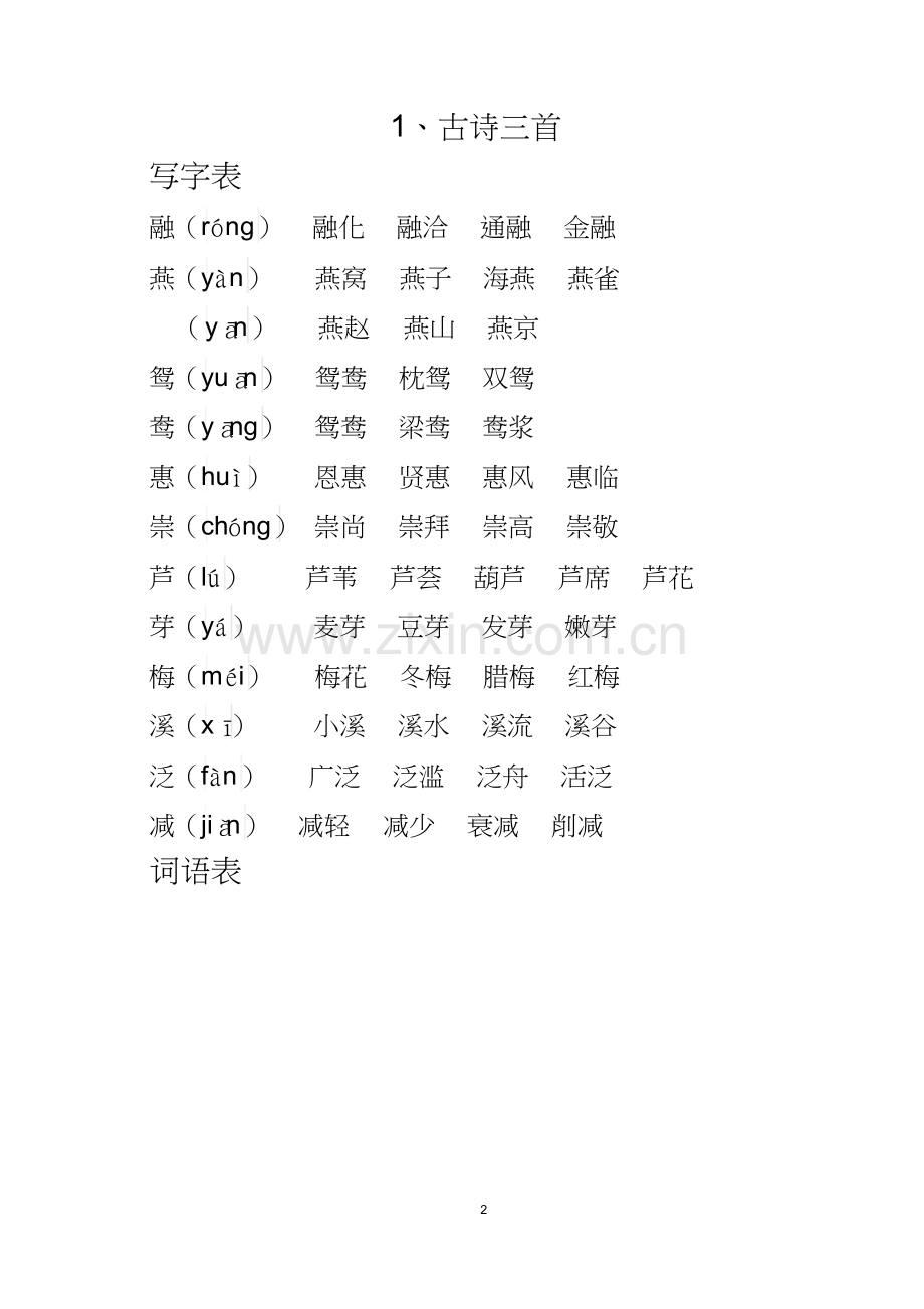 部编人教版三年级语文下册生字组词+课后词语(生字注音).doc_第2页