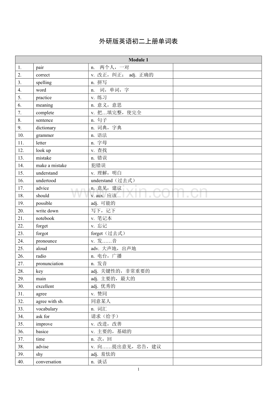 新外研版英语八年级上册单词表(2).doc_第1页