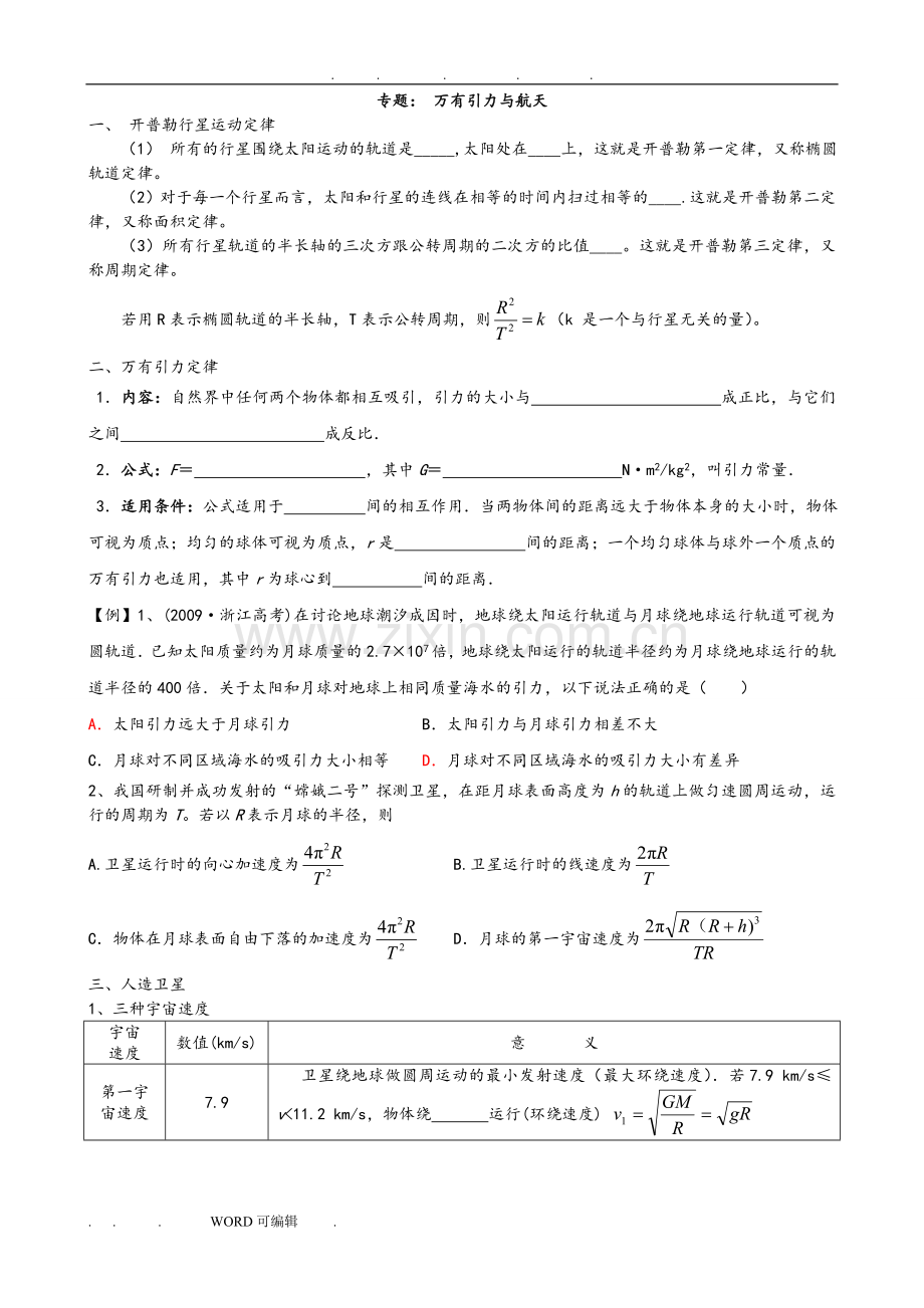 万有引力与航天专题复习试题.doc_第1页