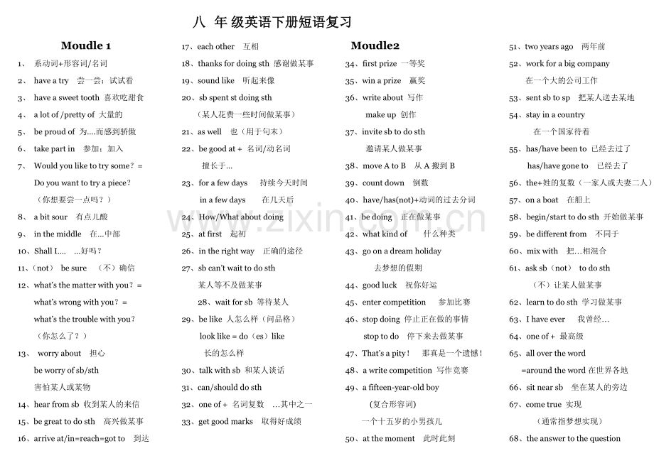 新外研版八年级下册英语短语知识点总结.doc_第1页