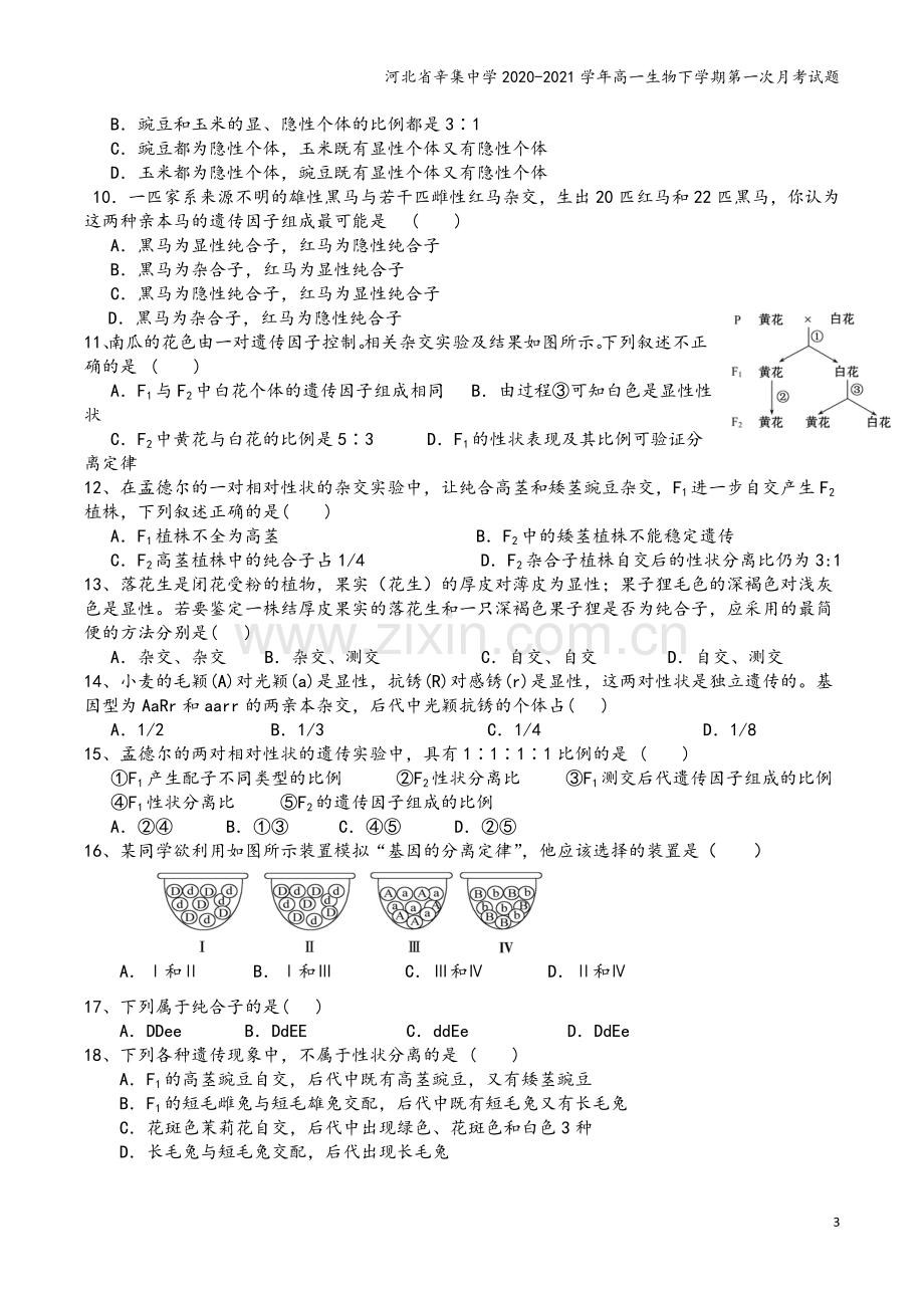 河北省辛集中学2020-2021学年高一生物下学期第一次月考试题.doc_第3页