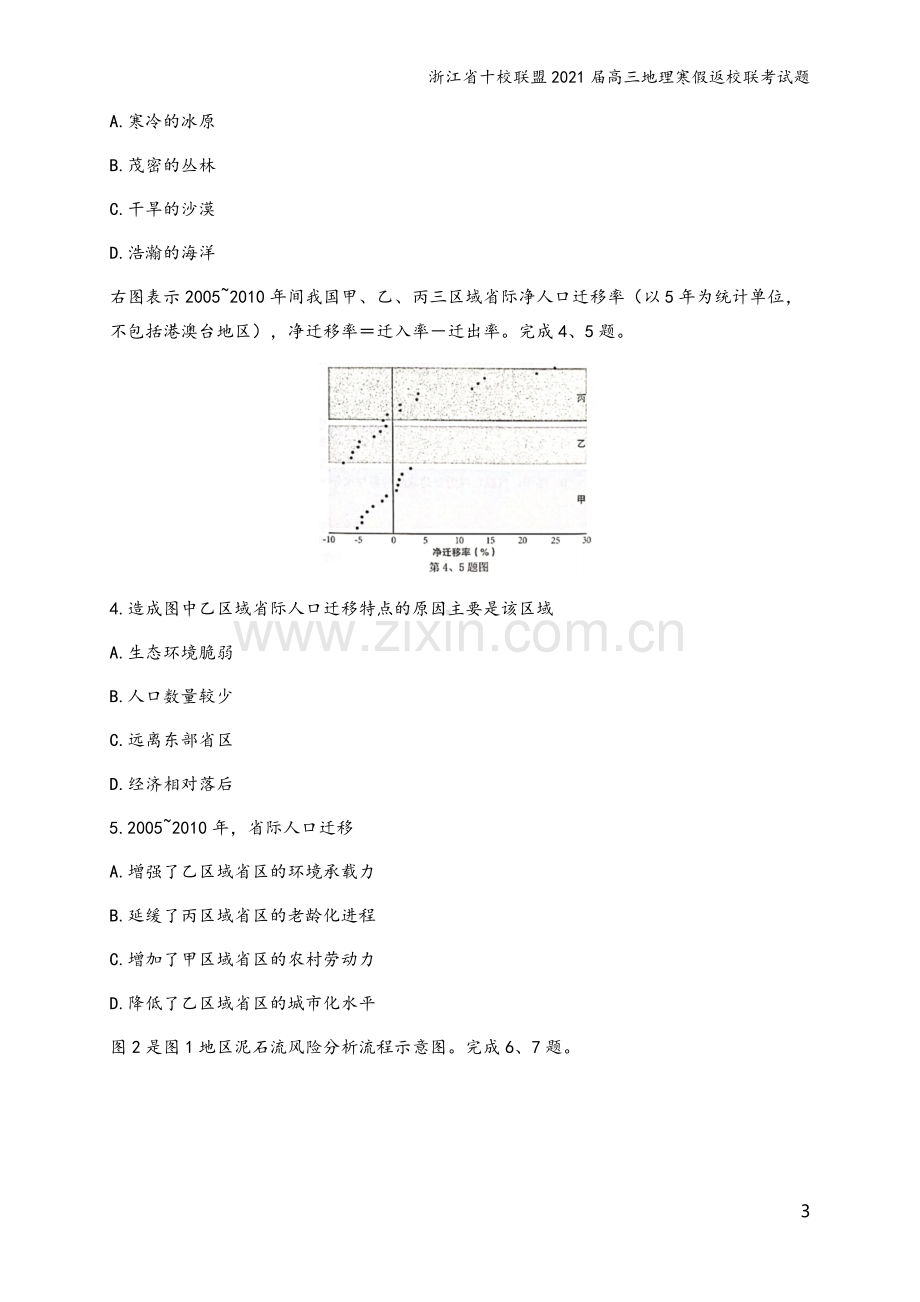 浙江省十校联盟2021届高三地理寒假返校联考试题.doc_第3页