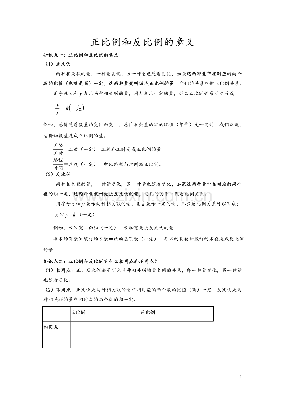 正比例和反比例的意义知识点.doc_第1页