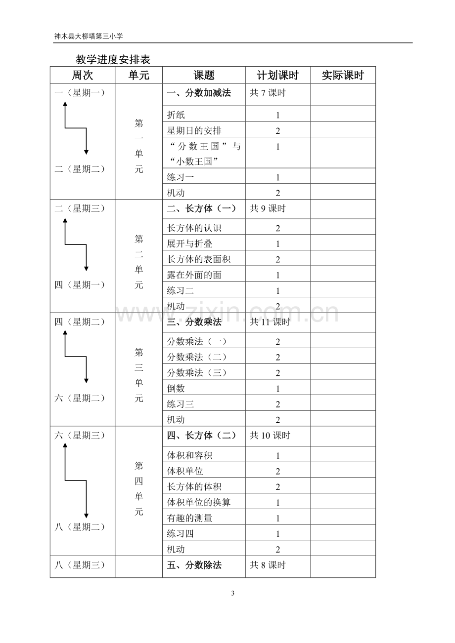 新北师大版五年级数学下册教学计划.doc_第3页