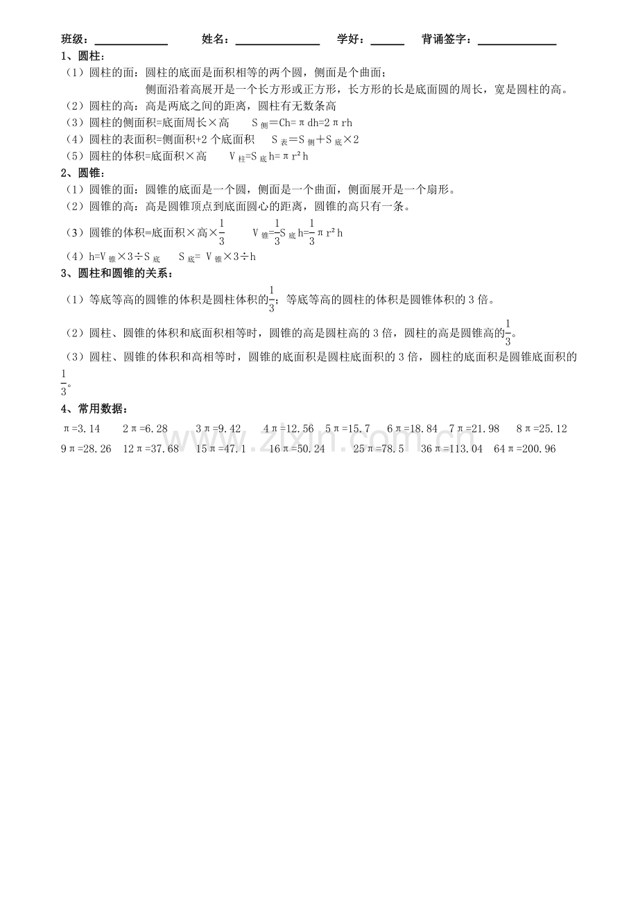 圆柱圆锥基本知识点.doc_第1页