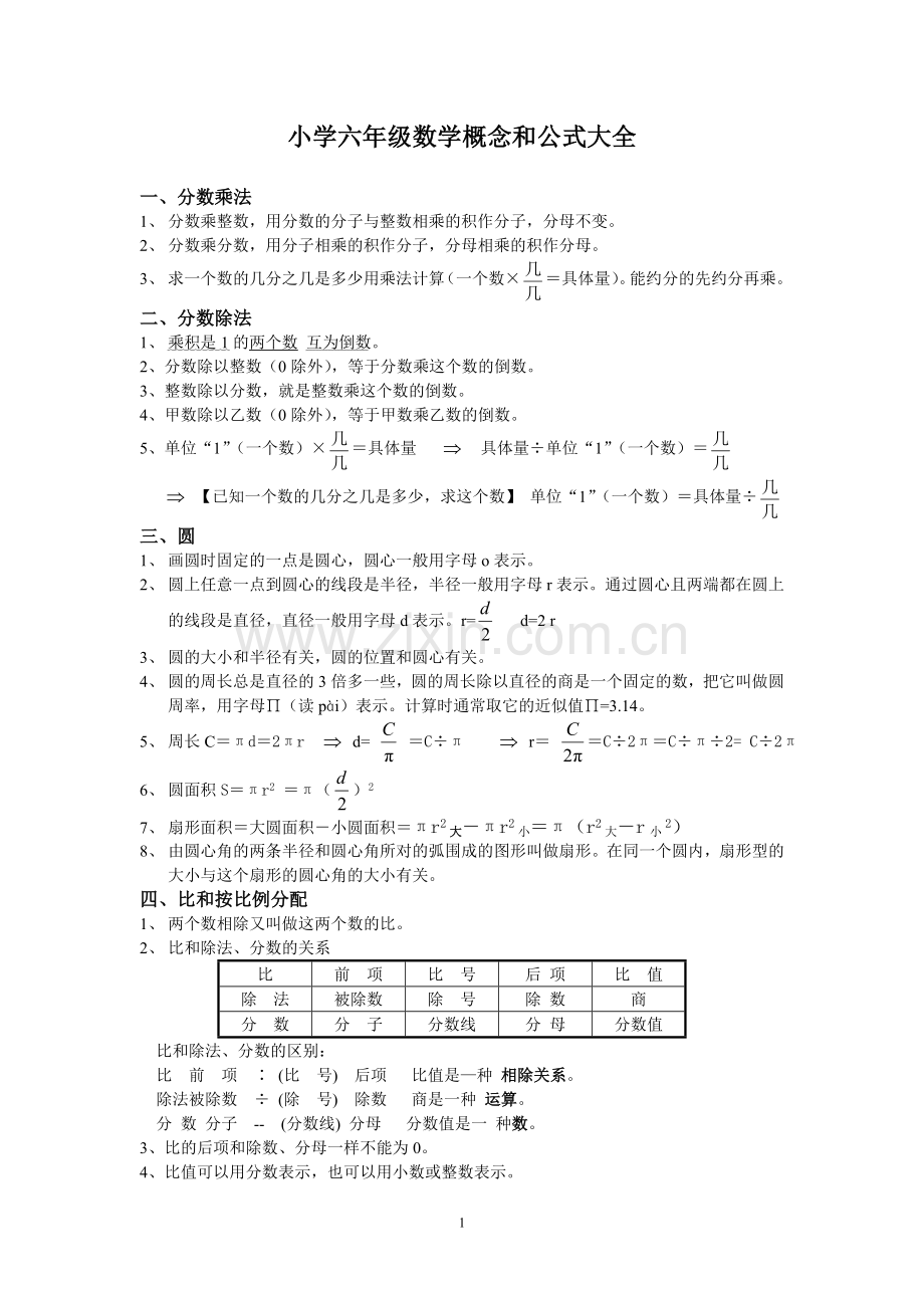 小学六年级数学概念和公式大全.doc_第1页