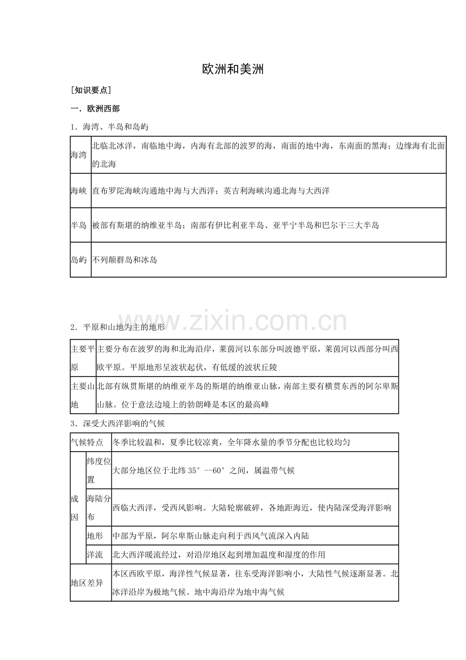 世界地理知识点复习三：欧洲和美洲.doc_第1页