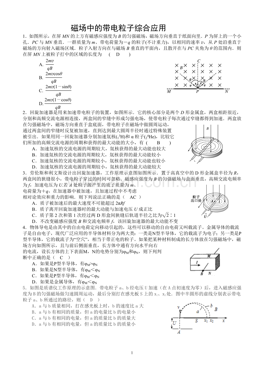 磁场中的带电粒子综合应用.doc_第1页