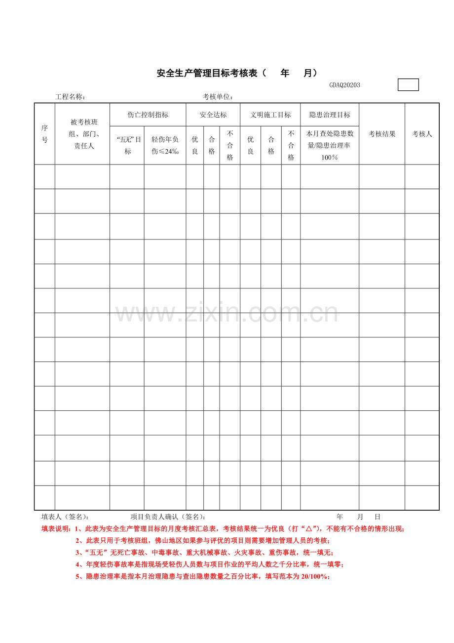 -安全生产管理目标考核表.doc_第1页