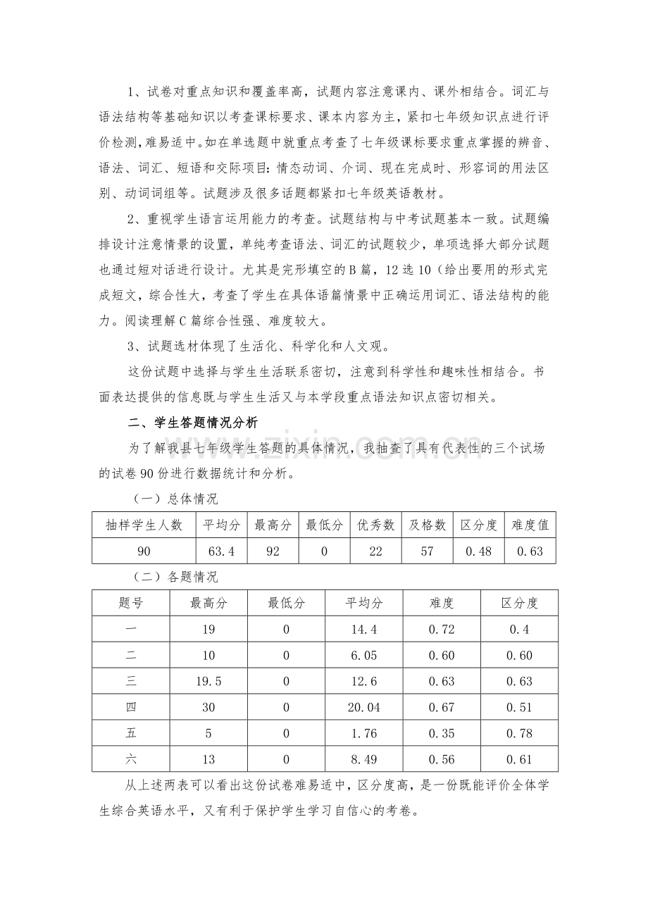 2018七年级英语试卷分析.doc_第2页