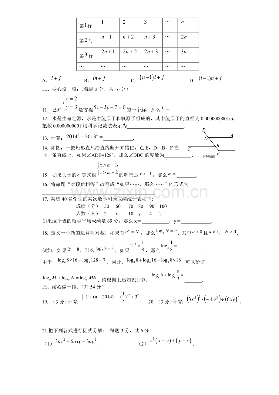 新人教版七年级数学下册期末测试卷.doc_第2页