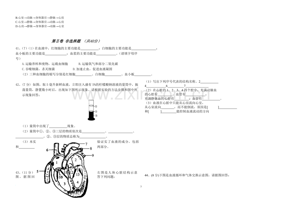 人教版七年级生物下册期中考试试卷.doc_第3页