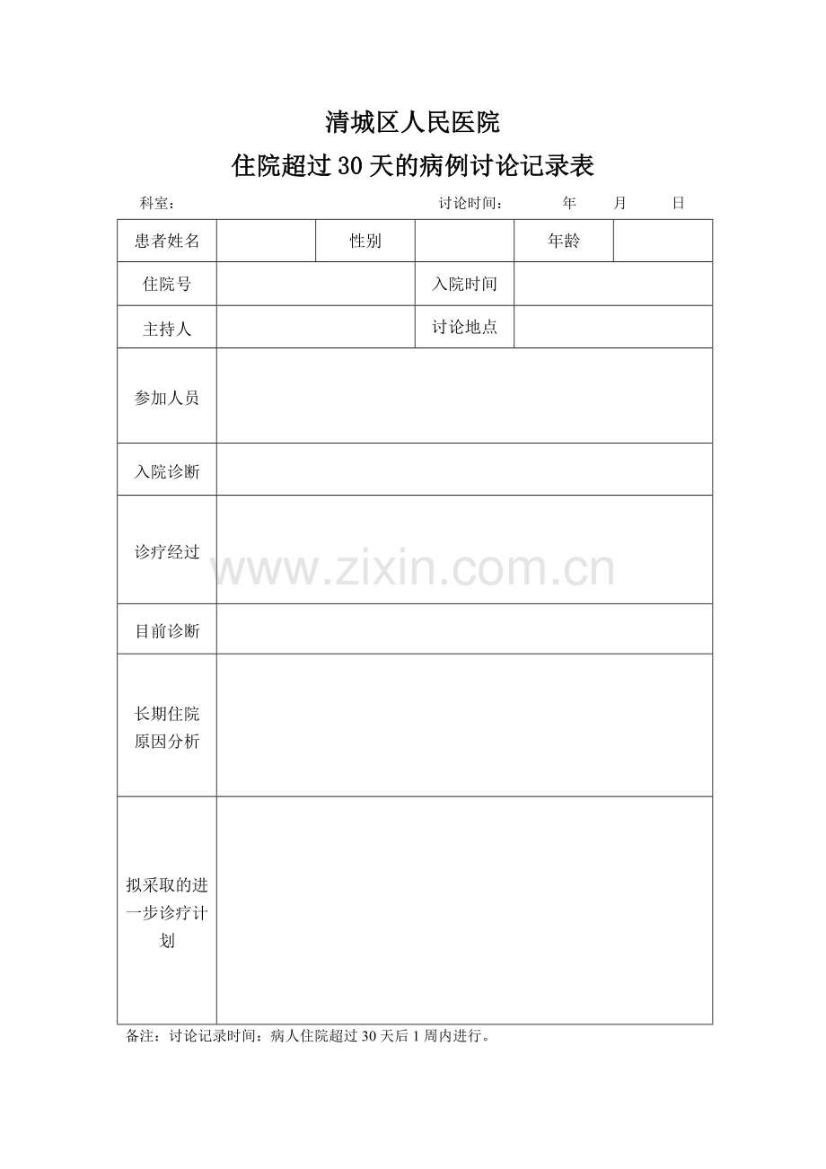 住院超过30天的病例讨论记录表.doc_第1页