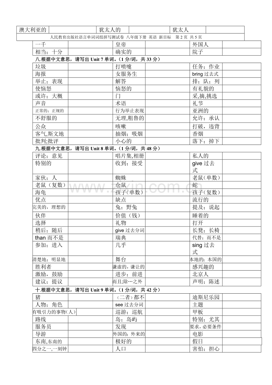 标准人民教育出版社语言单词拼写期末教学质量测查卷英语.doc_第3页