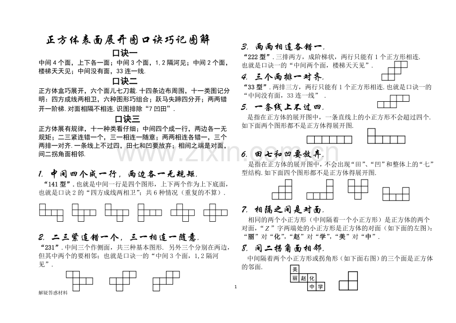 正方体表面展开图口诀巧记图解.doc_第1页