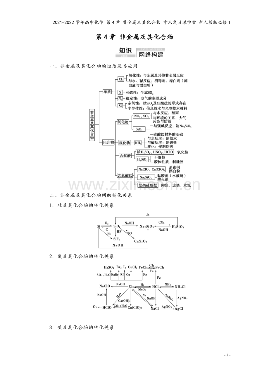 2021-2022学年高中化学-第4章-非金属及其化合物-章末复习课学案-新人教版必修1.doc_第2页