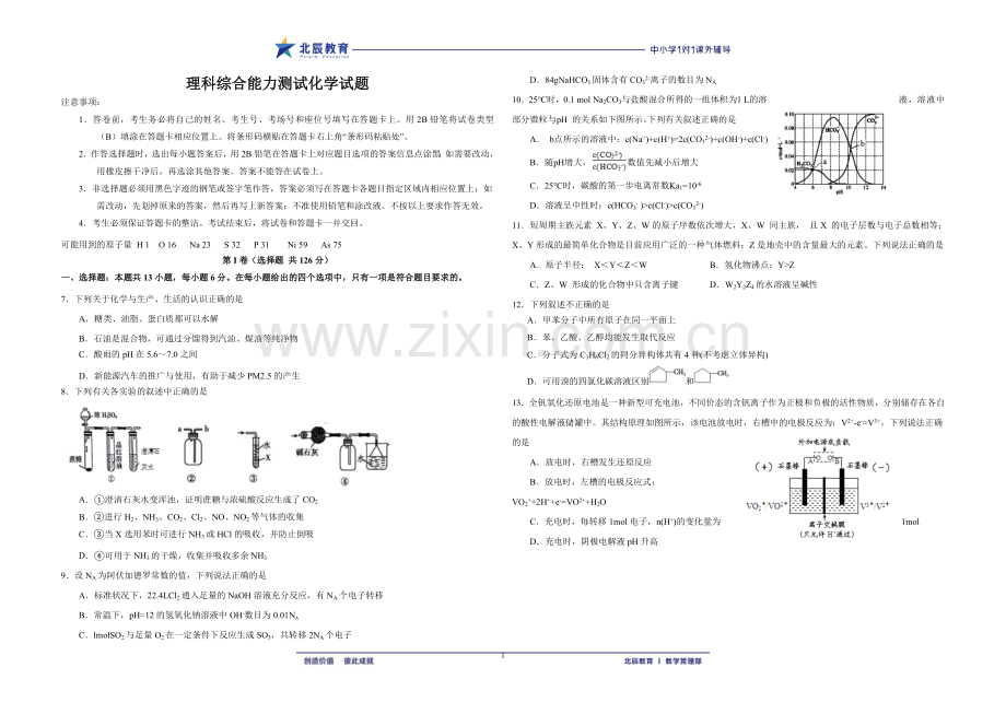 2018届高三高考模拟理综化学试卷.doc_第1页