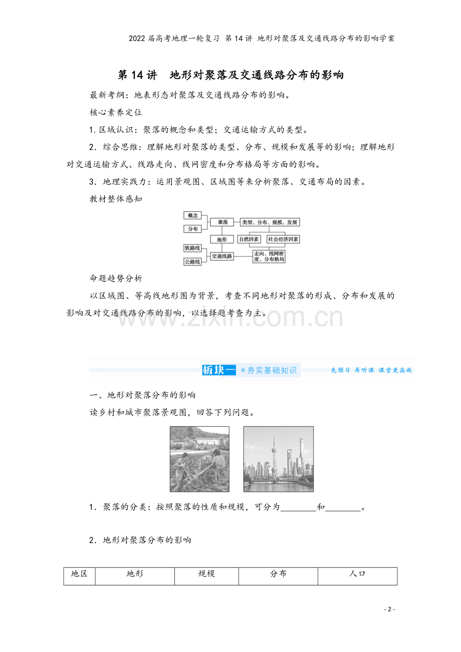 2022届高考地理一轮复习-第14讲-地形对聚落及交通线路分布的影响学案.docx_第2页