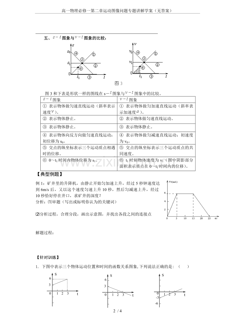 高一物理必修一第二章运动图像问题专题讲解学案(无答案).doc_第2页