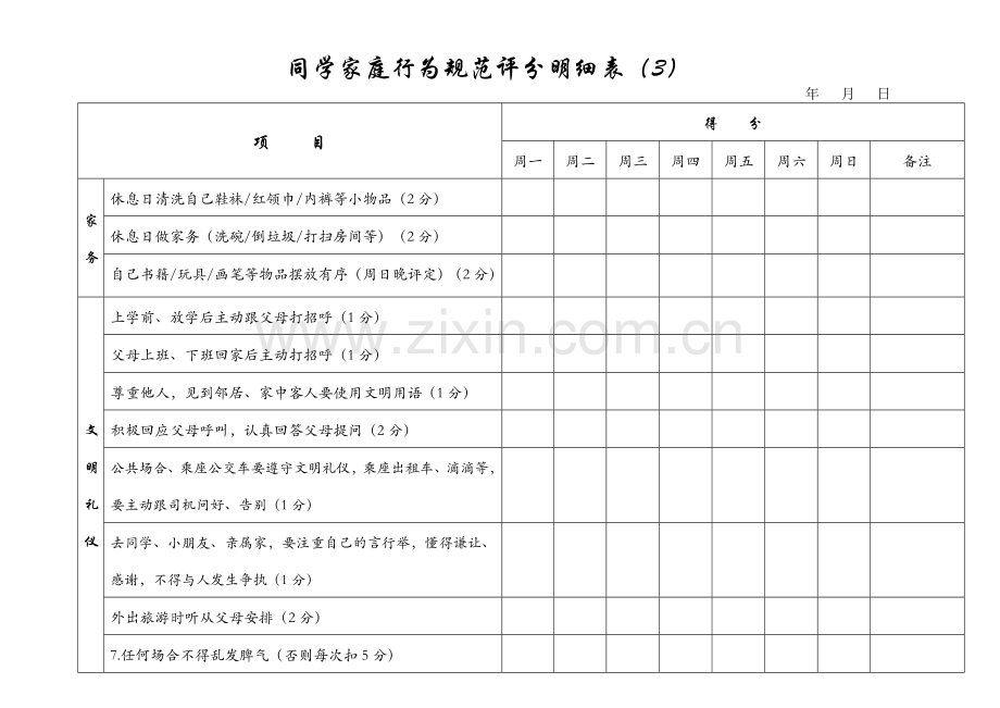 小学生家庭行为规范评分明细表.doc_第3页