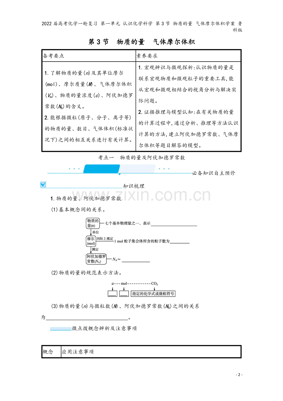 2022届高考化学一轮复习-第一单元-认识化学科学-第3节-物质的量-气体摩尔体积学案-鲁科版.docx_第2页