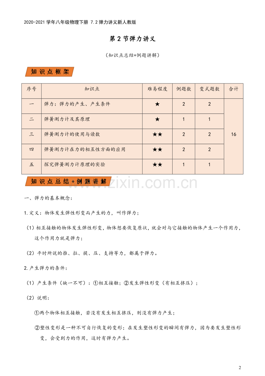 2020-2021学年八年级物理下册-7.2弹力讲义新人教版.docx_第2页