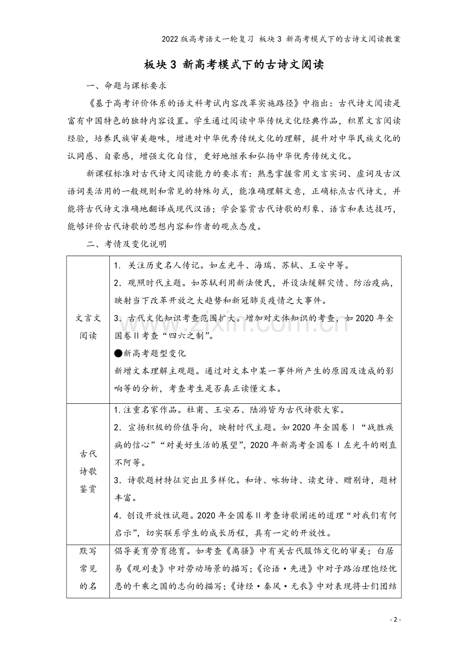 2022版高考语文一轮复习-板块3-新高考模式下的古诗文阅读教案.doc_第2页