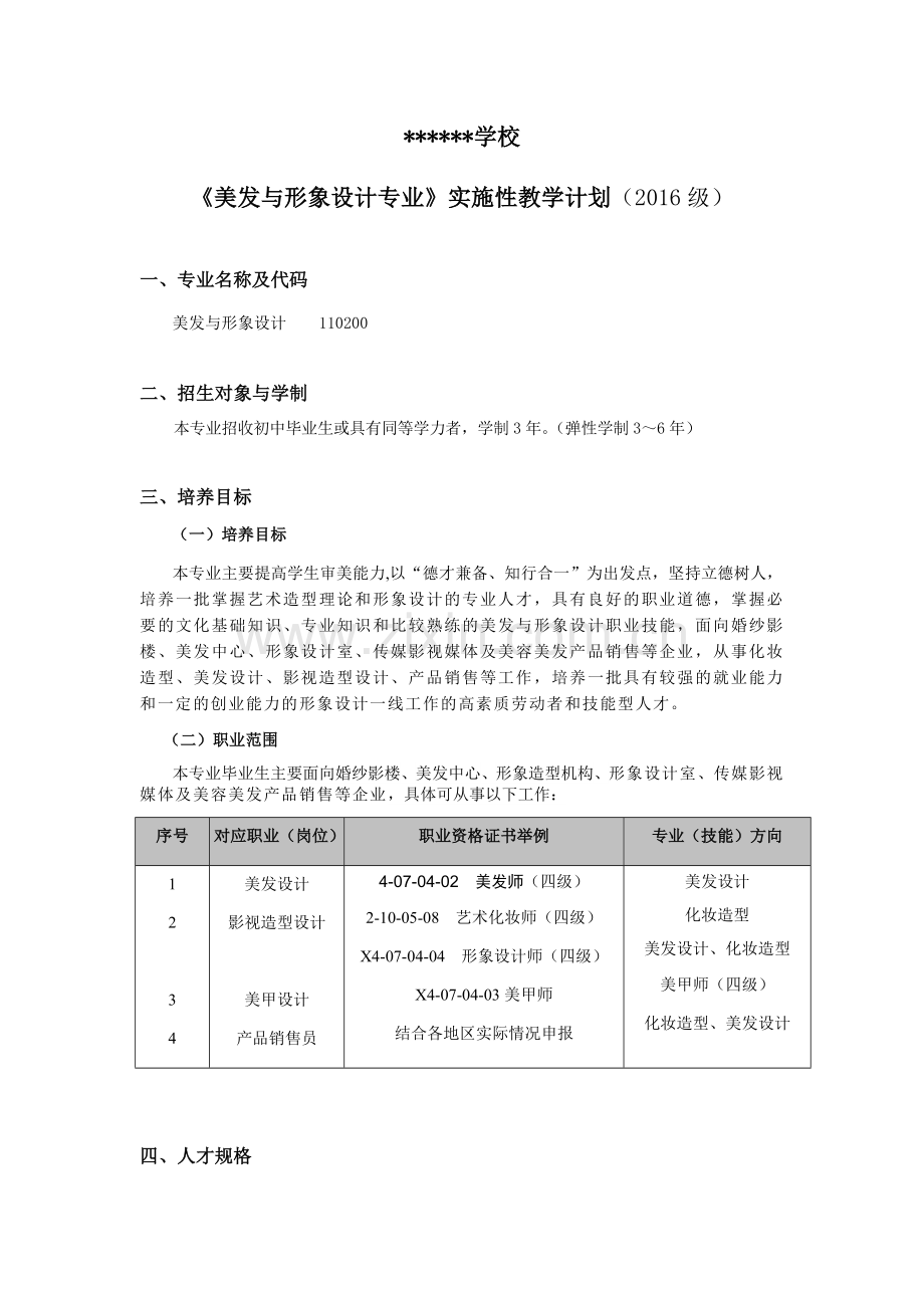 美发与形象设计(美发与形象设计方向)专业教学计划.doc_第1页